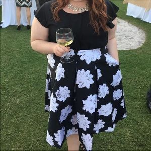 Black And White Pleated Midi Skirt